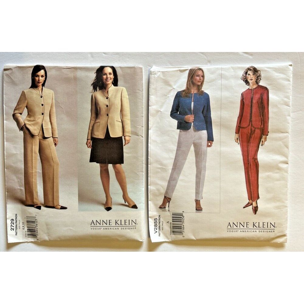 Vogue Pattern Designer Anne Klein 2729 V2855 Jacket Suit Pant Skirt 6 8 10 Uncut
